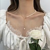 Stainless Steel & Imitation Pearl Beaded Tassel Rice Bead Pendant Y Lariat Necklaces for Women YR7767-5