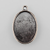 Tibetan Style Antique Silver Alloy Flat Oval Pendant Cabochon Settings X-TIBEP-M022-37AS-1