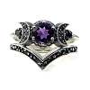 Gothic Purple Crystal Ring with Triple Moon Goddess - Black Diamond Jewelry for Women ST1124546-1