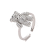 Cubic Zirconia Bear Open Cuff Ring RJEW-P083-01P-02-1