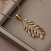 304 Stainless Steel Crystal Rhinestone Leaf Pendant Necklace for Women EA5078-4