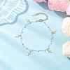 Round ABS Imitation Pearl Beads & 304 Stainless Steel Link Chain Tassel Anklets for Women AJEW-AN00738-02-1