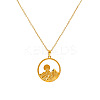 304 Stainless Steel Textured Geometric Pendant Necklaces for Women WG5062C-02-2