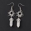 Natural Quartz Crystal Bullet with Sun Dangle Earrings EJEW-I276-01P-20-4