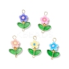 5Pcs 5 Colors Handmade Polymer Clay Flower Connector Charms with Glass Leaf PALLOY-MZ00803-01-1