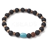 Natural Lava Rock & Rudraksha & Coconut & Howlite Beads Stretch Couples Bracelets for Men BJEW-JB11329-02-2
