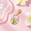 Oval with Flower Glass Seed Bead & Lampwork & Alloy Pendant Decoraitons HJEW-MZ00351-06-1