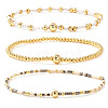 3Pcs 3 Styles Glass Seed Beads & Brass Beads Stretch Bracelets Set for Women VQ8944-7-1