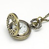 Alloy Flat Round with Number Pendant Necklace Quartz Pocket Watch WACH-N011-28-4