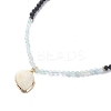 Natural Aquamarine & Lava Rock Beaded Necklace with Brass Charm NJEW-JN03997-3