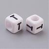 Letter T White Letter Acrylic Cube Beads X-PL37C9308-T-2