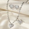 Heart 304 Stainless Steel Pendant Necklaces & Stud Earrings & Cuff Ring Sets for Women SJEW-F226-01P-1