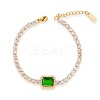 Elegant European Stainless Steel Pave Green Cubic Zirconia Link Bracelets for Women PD8073-2-1