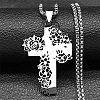 201 Stainless Steel Hollow Rose Cross Pendant Necklaces NJEW-H065-31P-1