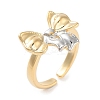 Brass Bowknot Open Cuff Ring for Women RJEW-C102-15GP-1