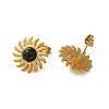 Natural Black Stone Sun Stud Earrings EJEW-D075-01D-G-2