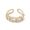 Clear Cubic Zirconia Horse Eye Open Cuff Ring with Plastic Pearl Beaded RJEW-G276-12G-2
