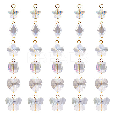 30Pcs 6 Styles Glass Pendants PALLOY-TAC0200-1