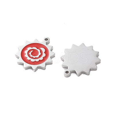 304 Stainless Steel Red Enamel Pendants STAS-M102-66P-1