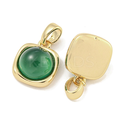 Dyed Natural Green Agate & Brass Square Charms KK-Q820-32G-1
