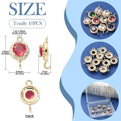 10Pcs Light Gold Plated Brass Pave Cubic Zirconia Connector Charms KK-CJ0002-26-1
