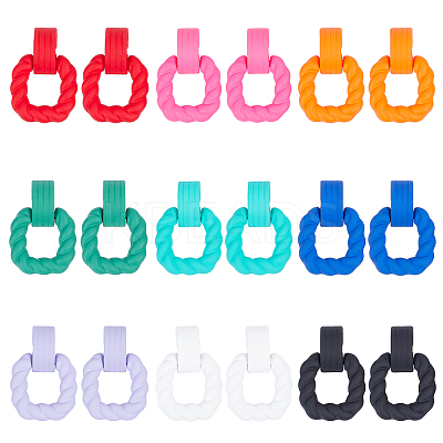 9 Pairs 9 Colors Acrylic Twist Rectangle Dangle Stud Earrings with Sterling Silver Pins for Women EJEW-AN0004-05-1