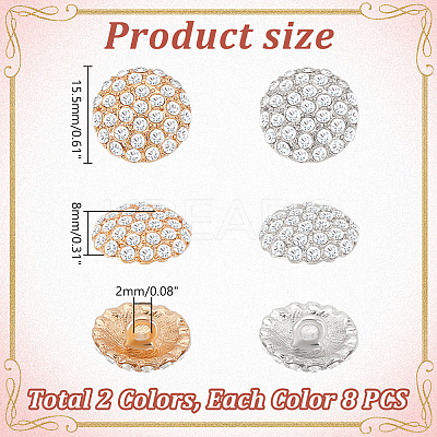 16Pcs 2 Colors 1-Hole Alloy Rhinestone Shank Buttons BUTT-GA0001-17-1