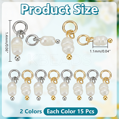 30Pcs 2 Colors Natural Cultured Freshwater Pearl Rice Charms PALLOY-AR00041-1