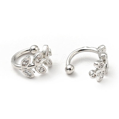 Clear Cubic Zirconia Leaf Cuff Earrings EJEW-G295-11P-1