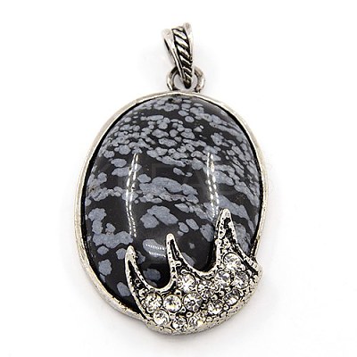 Fashionable Retro Antique Silver Necklace Findings Alloy Gemstone Oval Pendants X-G-M033-01AS-1