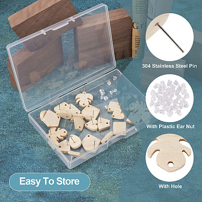 32Pcs 8 Style Ash Wood Stud Earring Findings EJEW-TA0001-16V-1