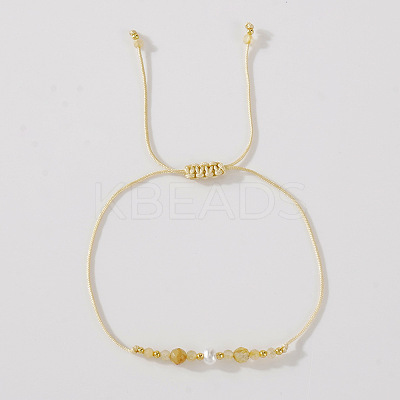 Natural Citrine & Brass Beads Braided Bead Bracelets for Women HH4245-7-1
