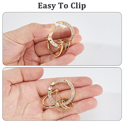 6 Sets 2 Colors Alloy Crystal Rhinestone Spring Gate Rings KEYC-HS0001-05-1