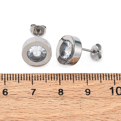 304 Stainless Steel Flat Round Stud Earrings EJEW-C099-23P-03-1