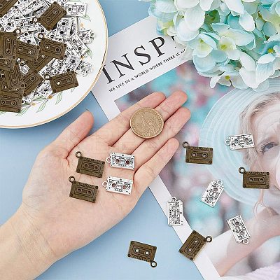 100Pcs 2 Colors Tibetan Style Alloy Cassette Tape Pendants FIND-DC0003-05-1