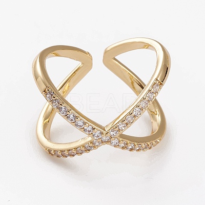 Brass Micro Pave Cubic Zirconia Cuff Rings RJEW-C101-13G-B-1
