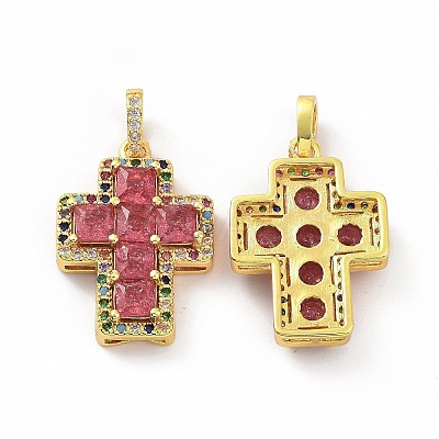 Brass Micro Pave Clear Cubic Zirconia Pendants ZIRC-F135-24G-01A-1