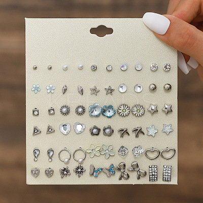 30Pairs Alloy & Plastic Imitation Pearl & Rhinestone Stud Earring Sets WGF62EF-11-1