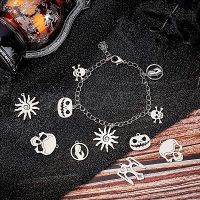 12Pcs 6 Style 201 Stainless Steel Pendants STAS-UN0020-22P-1