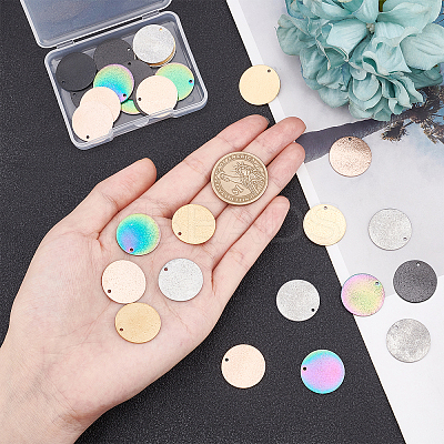 30 Pcs 5 Colors PVD Vacuum Plating 304 Stainless Steel Textured Pendants STAS-UN0022-31-1