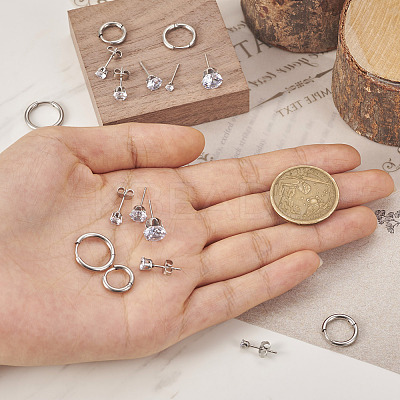 16Pcs 8 Style Clear Cubic Zirconia Stud Earrings & Stainless Steel Huggie Hoop Earrings DIY-TA0004-54-1