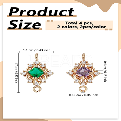4Pcs 2 Colors Brass Micro Pave Clear Cubic Zirconia Rhombus Links Connectors KK-LP0004-57-1