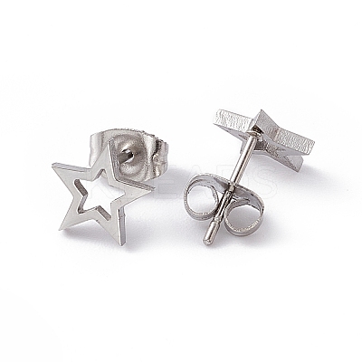 Non-Tarnish 304 Stainless Steel Tiny Hollow Out Star Stud Earrings for Women STAS-A065-01P-1