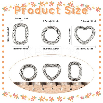 3Pcs 3 Styles 316 Stainless Steel Spring Gate Rings STAS-CJ0003-67-1