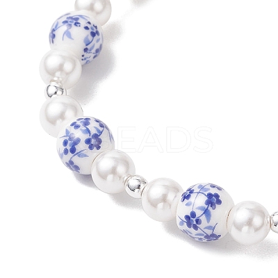 Handmade Flower Printed Porcelain Ceramic Beads Stretch Bracelets for Women BJEW-JB12208-1