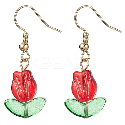 4 Pairs 4 Colors Tulip Flower Lampwork Dangle Earrings EJEW-JE05526-S-1