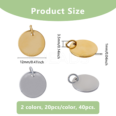 40Pcs 2 Colors Ion Plating(IP) 304 Stainless Steel Charms FIND-DC0006-04A-1