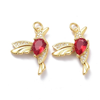 Brass Micro Pave Dark Red Cubic Zirconia Pendants ZIRC-L100-118G-1
