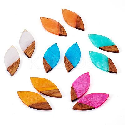 12Pcs 6 Colors  Transparent Resin & Walnut Wood Big Pendants RESI-TA0003-42-1