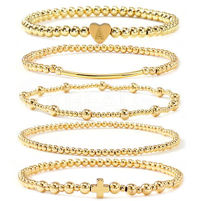 Brass and Stainless Beaded Stretch Bracelet Sets VB9693-1-1